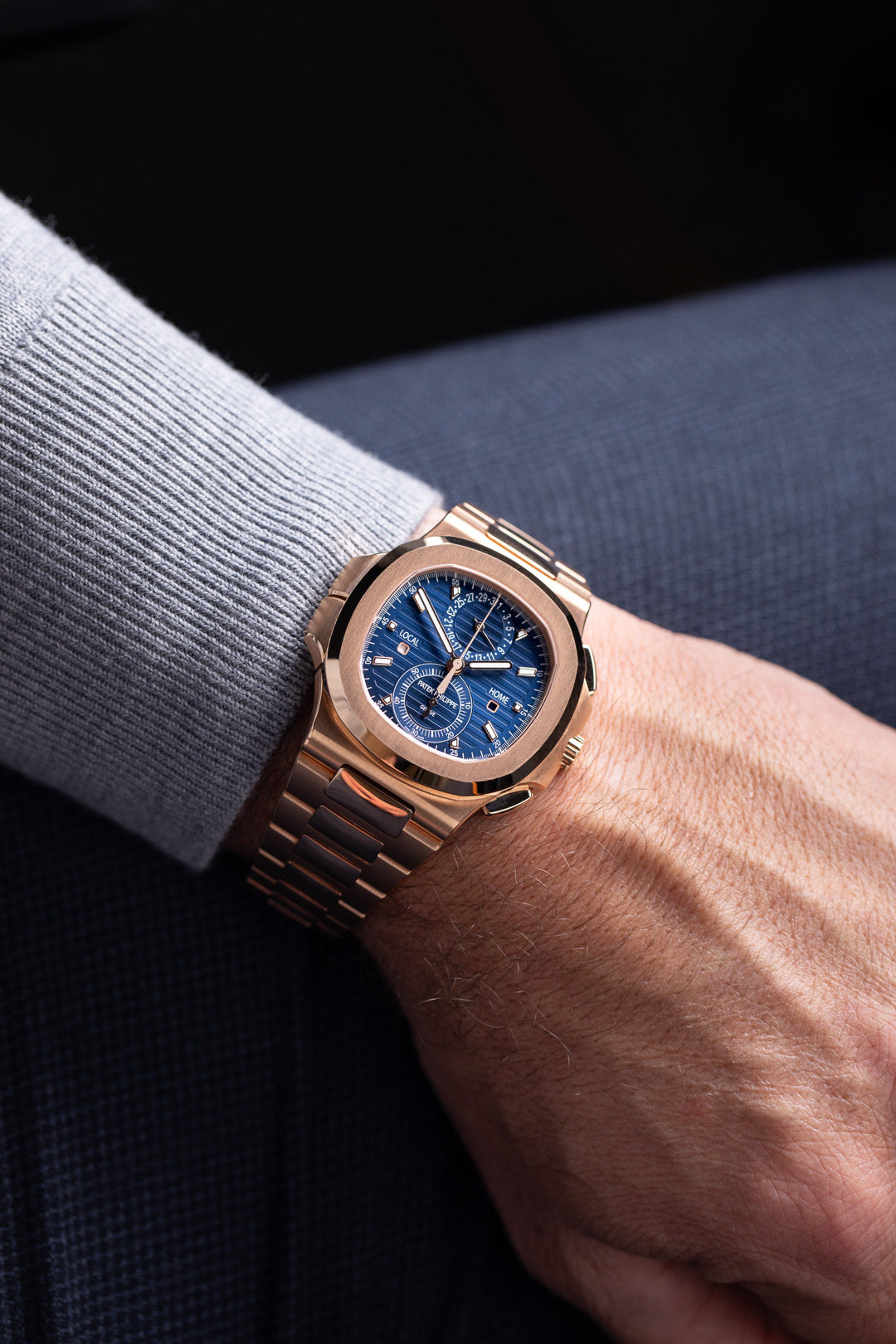 Nautilus Rose Gold 'Blue Dial' Travel Time Chronograph 5990/1R-001